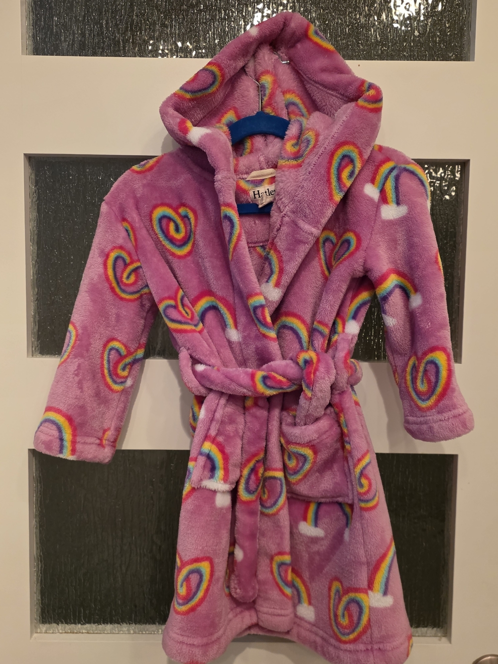 Hatley Purple Rainbow Heart Hooded Kids Robe Sz 2/3